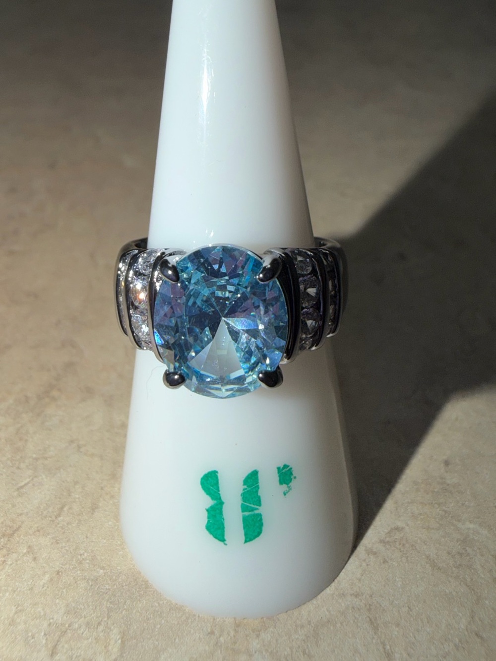 Bomb Party Size 7 Ring-She Makes Moves Aquamarine on Hematite RG11032